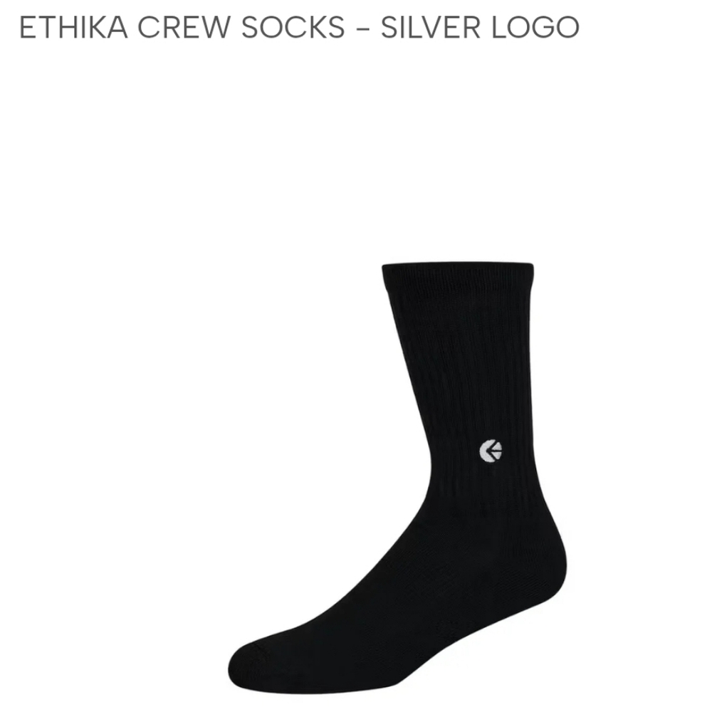 NWT Men's ethika Black Crew Socks with Silver Logo